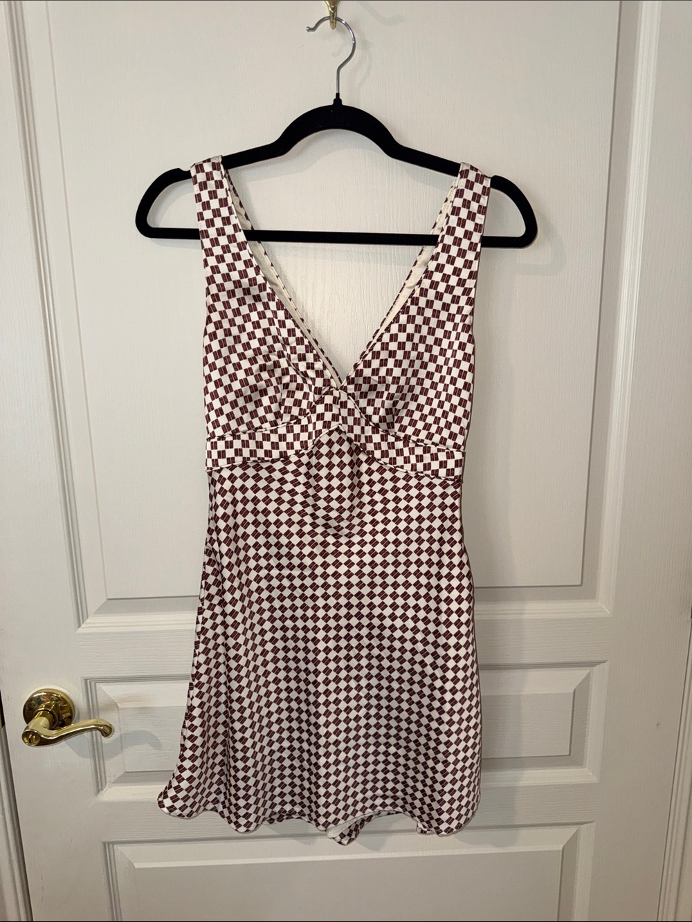 Abercrombie & Fitch Brown and White Checkered V-Neck Mini Dress